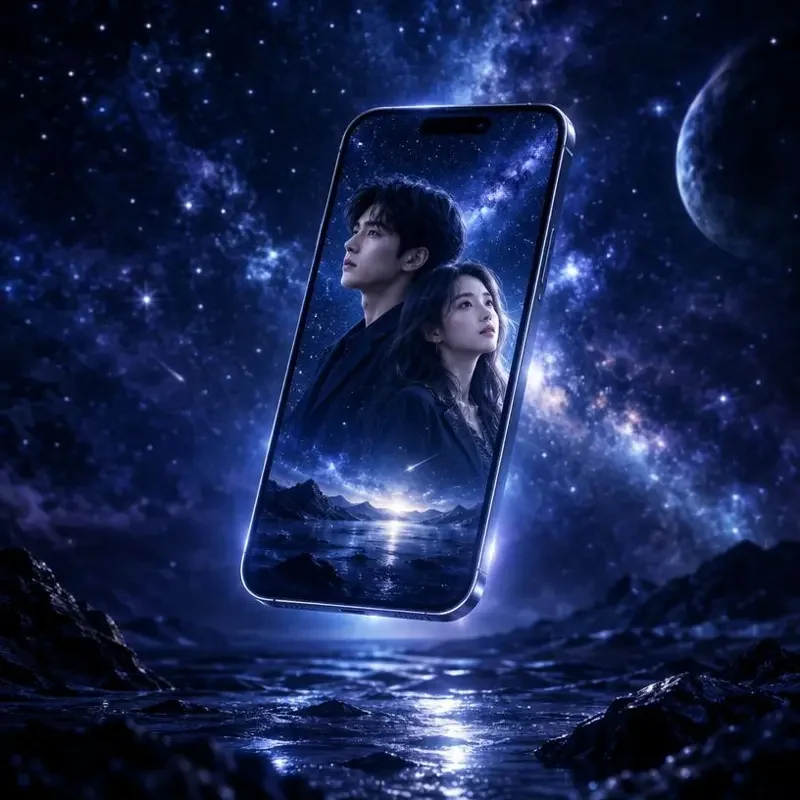 成人AI短剧 APP 界面展示：星夜主题的短剧播放页面